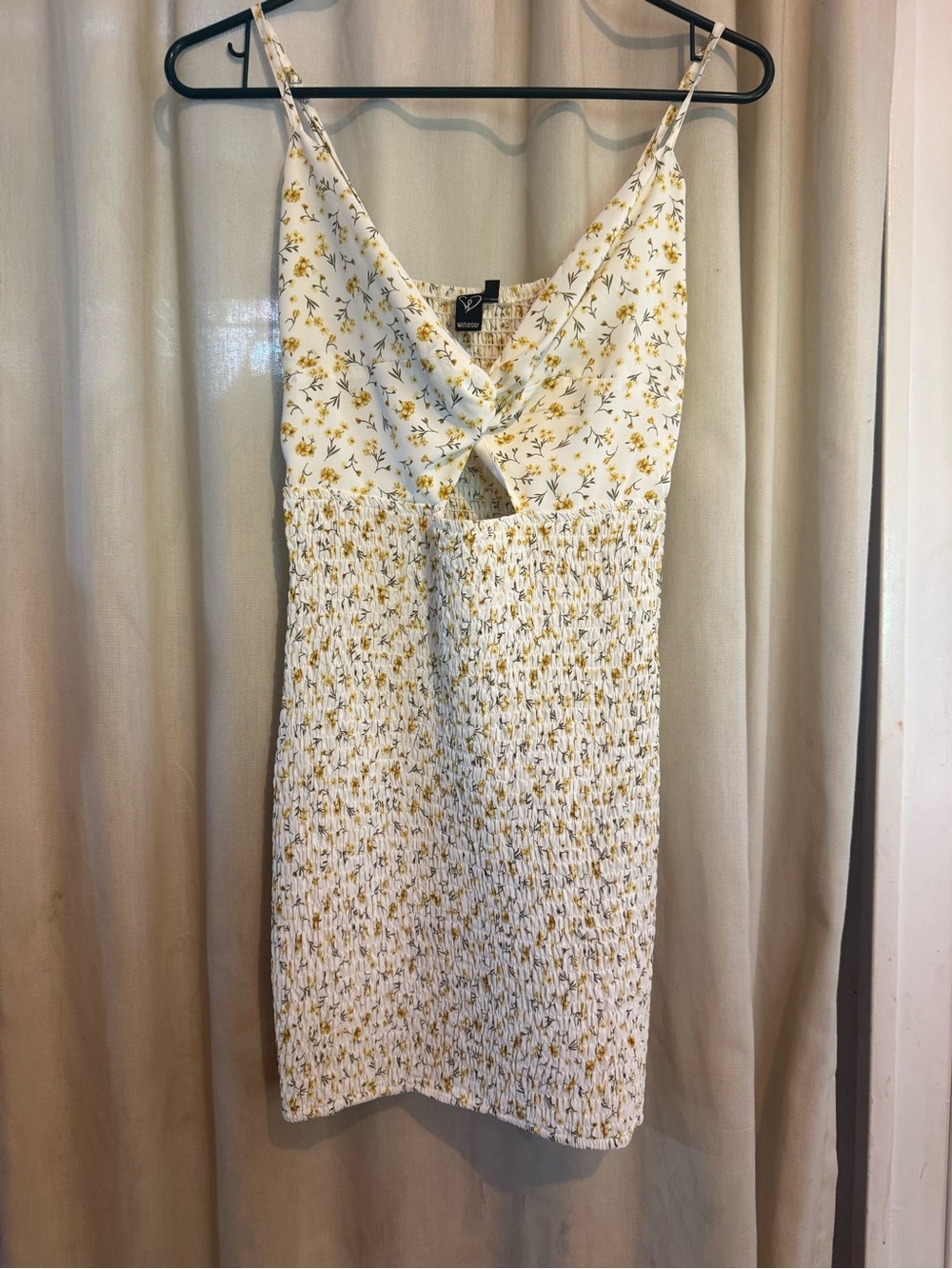 Windsor White & Yellow Floral Smocked Spaghetti Strap Dress